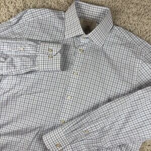 Hagen Mens Dress Shirt 15.5 32/33 White Blue Tattersall Classic Fit Minimalist‎